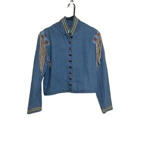 Vintage Double D Ranch Wear Beaded Jacket with Suede Spiral Fringe Size Medium